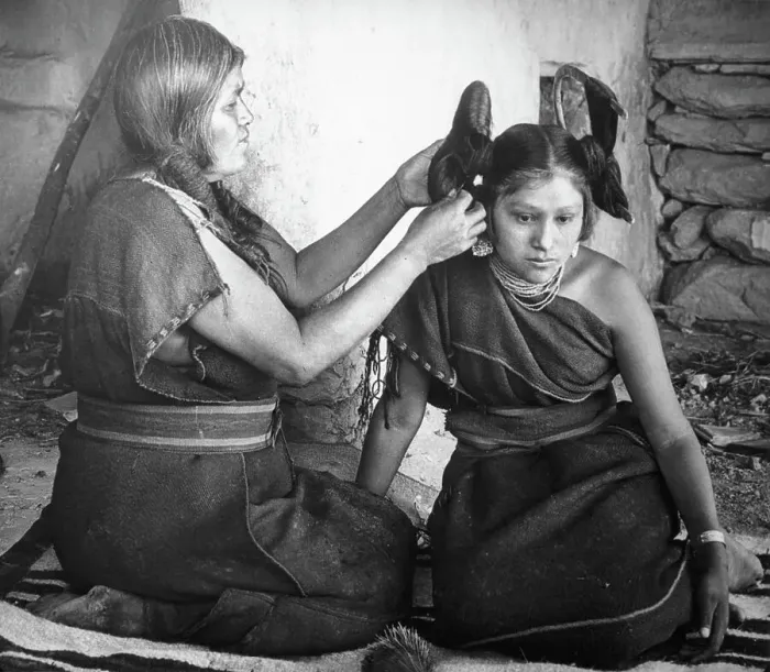 Framed Print : Hopi Girl Getting Her Hair Done By Elder Framed Print : Hopi Girl Getting Her Hair Done By Elder