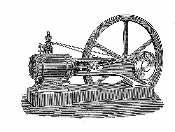 Horizontal steam engine with hollow beam guide, 1880, Germany, Historic, digitally restored reproduction of an original from the 19th century, exact original date unknown