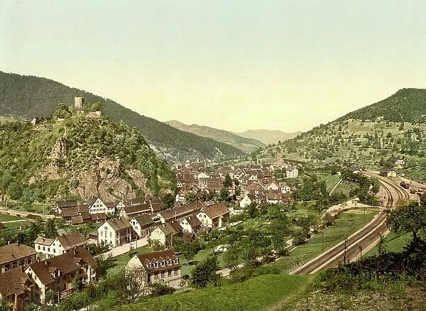 Hornberg im Black Forest, Baden-Wuerttemberg, Germany, Historic, digitally restored reproduction of a photochromic print from the 1890s