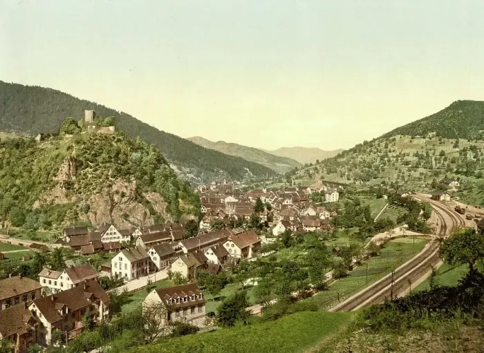Framed Print : Hornberg im Black Forest, Baden-Wuerttemberg, Germany, Historic, digitally restored reproduction of a photochromic print from the 1890s