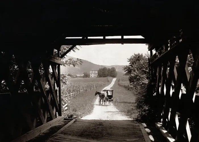 Framed Print : Horse and Buggy Viewed Through Covered Bridge Framed Print : Horse and Buggy Viewed Through Covered Bridge