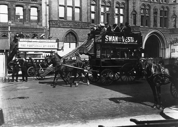 Horse Bus. September 1911: Passengers on a garden-seat horse-drawn bus