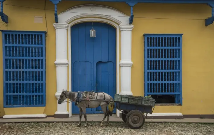Framed Print : A horse carriage in front of a colonial palace Framed Print : A horse carriage in front of a colonial palace