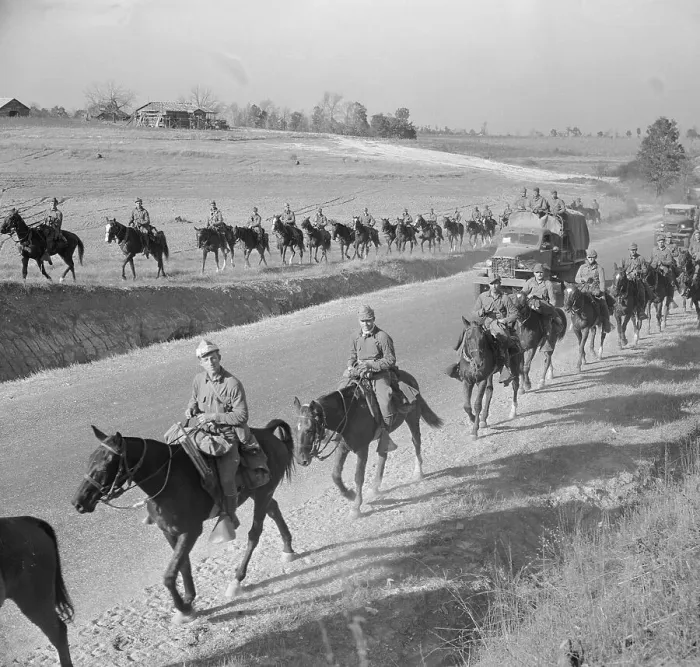 Framed Print : Horse Cavalry Traveling with Truck Transports Framed Print : Horse Cavalry Traveling with Truck Transports