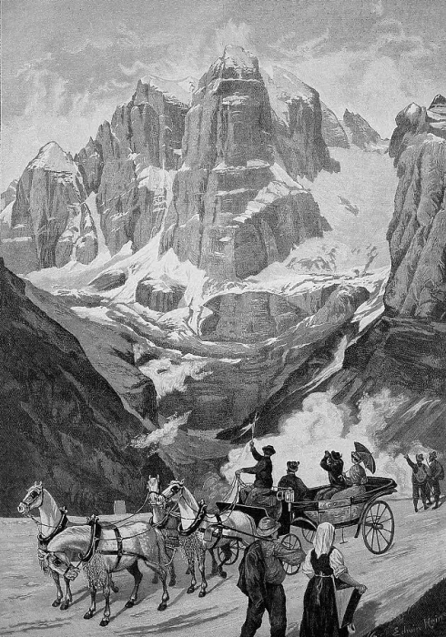 Framed Print : Horse-drawn carriage on the road to Madonna die Campiglio, view of the Cima Tosa, Brenta Group in the Southern Calcareous Alps of the Province of Trento, Italy, Historic, digital reproduction of an original 19th-century painting Framed Print : Horse-drawn carriage on the road to Madonna die Campiglio, view of the Cima Tosa, Brenta Group in the Southern Calcareous Alps of the Province of Trento, Italy, Historic, digital reproduction of an original 19th-century painting