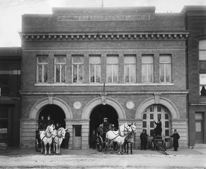 Framed Print : Horse-Drawn Engines Leaving Fire Station Framed Print : Horse-Drawn Engines Leaving Fire Station