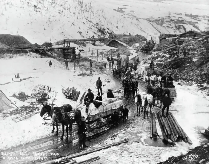 Framed Print : Horse-Drawn Sleds Transporting Freight