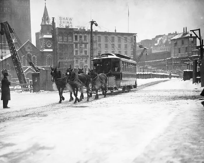 Framed Print : Horse-Drawn Streetcar in Manhattan Framed Print : Horse-Drawn Streetcar in Manhattan