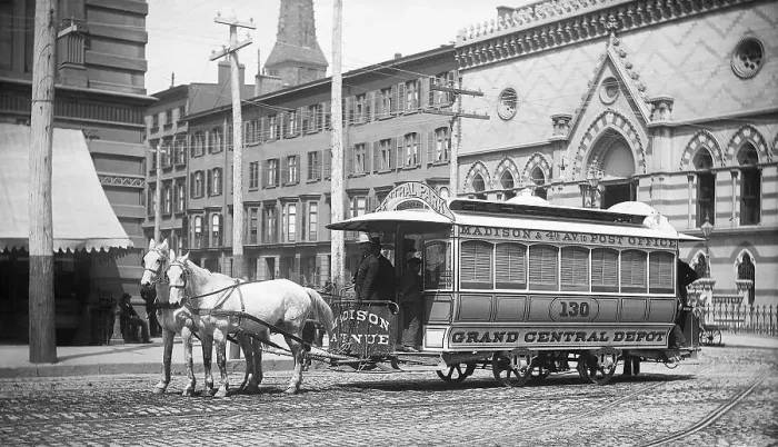 Framed Print : Horse-Drawn Streetcar in New York City Framed Print : Horse-Drawn Streetcar in New York City