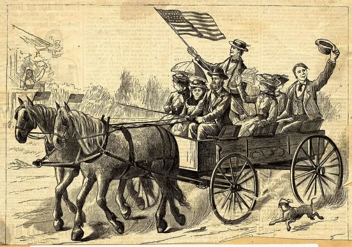 Framed Print : Horse Drawn Wagon Going to Fair Engraving