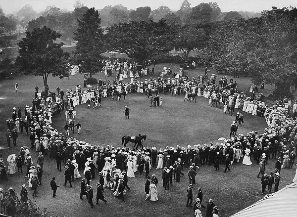 Horse Race In India. Spectators around the paddock before a horse race, India, circa 1905