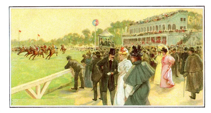 Framed Print : Horse race with spectators art nouveau illustration 1899 Framed Print : Horse race with spectators art nouveau illustration 1899