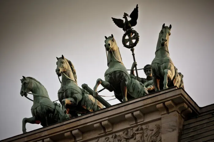 Framed Print : Horse sculptures on roof of building Framed Print : Horse sculptures on roof of building