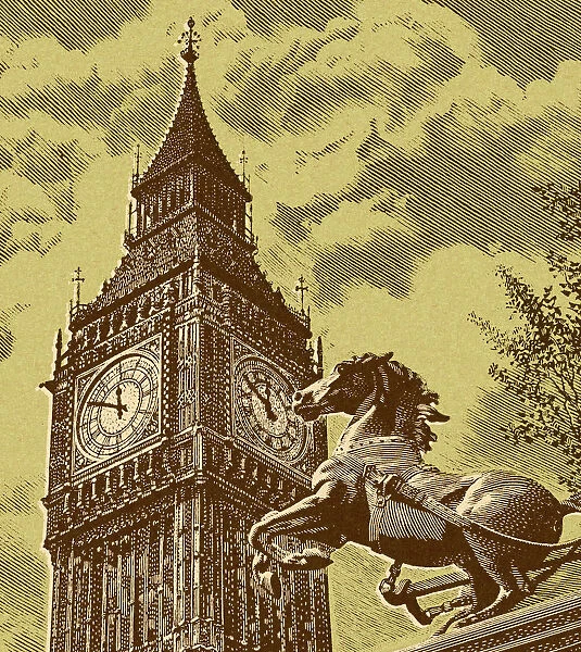 Horse Statue In Front of Big Ben
