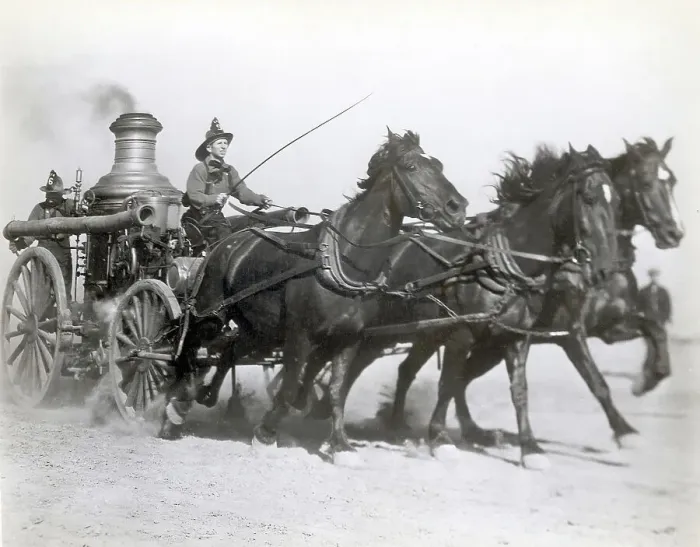 Framed Print : Horses Pulling Fire Wagon Framed Print : Horses Pulling Fire Wagon