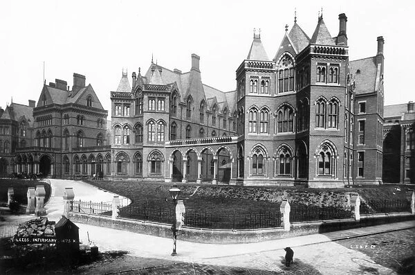 Hospital. circa 1895: Exterior of Leeds Infirmary, Yorkshire