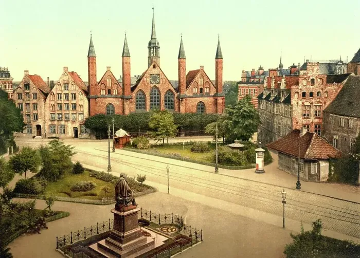 Framed Print : The Hospital and the Old Town of Luebecl, Schleswig-Holstein, Germany, Historic, digitally restored reproduction of a photochrome print from the 1890s Framed Print : The Hospital and the Old Town of Luebecl, Schleswig-Holstein, Germany, Historic, digitally restored reproduction of a photochrome print from the 1890s