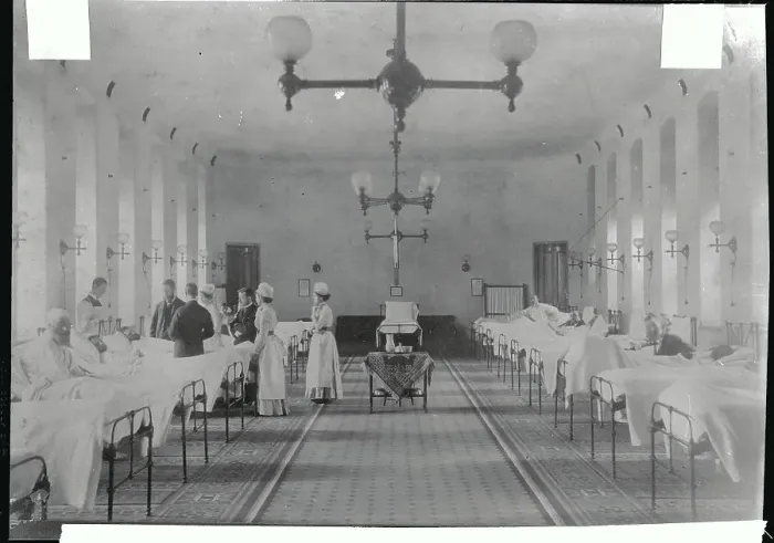 Framed Print : Hospital Scene with Doctors and Nurses and Patients Framed Print : Hospital Scene with Doctors and Nurses and Patients