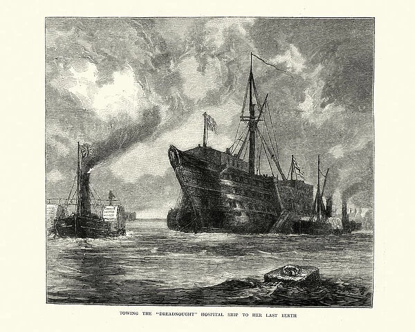 Hospital ship Dreadnought, formaly HMS Caledonia, towed to the breakers yard, 1872, 19th Century