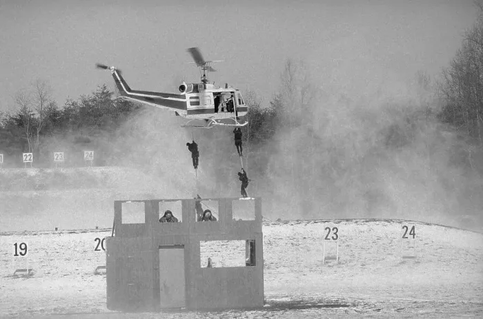 Framed Print : Hostage Rescue Team Being Lowered for Demonstration