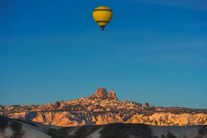 Framed Print : Hot air balloon over cappadocia rock landscape Framed Print : Hot air balloon over cappadocia rock landscape