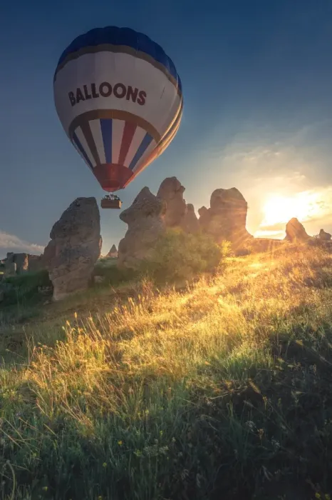 Framed Print : Hot air balloon over cappadocia rock landscape Framed Print : Hot air balloon over cappadocia rock landscape