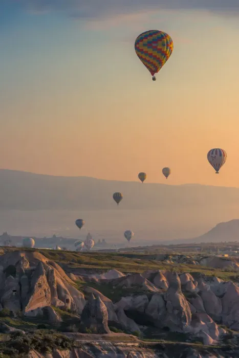 Framed Print : Hot air balloon over cappadocia rock landscape Framed Print : Hot air balloon over cappadocia rock landscape