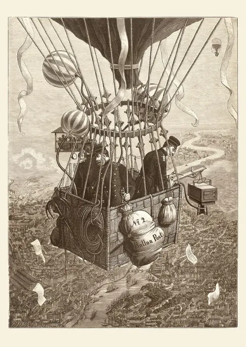 Framed Print : Hot air balloon flying 1888 over Germany military delivering