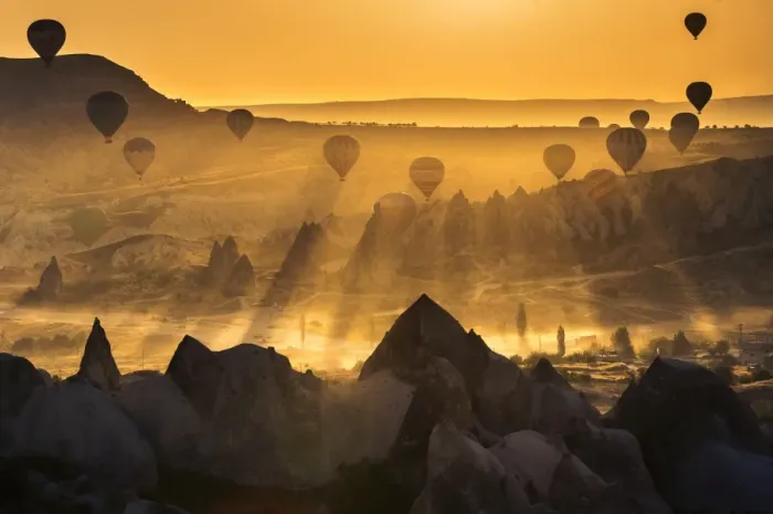 Framed Print : Hot air balloon flying over Cappadocia Framed Print : Hot air balloon flying over Cappadocia