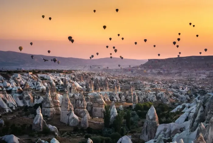 Framed Print : Hot air balloon flying over Cappadocia Framed Print : Hot air balloon flying over Cappadocia