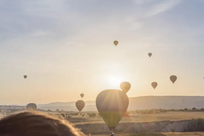 Framed Print : Hot air balloon flying over Cappadocia at morning Framed Print : Hot air balloon flying over Cappadocia at morning