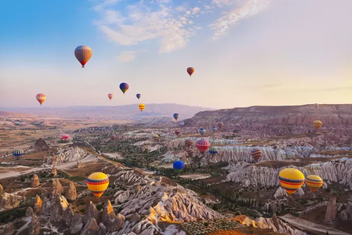 Framed Print : Hot air balloon flying over Cappadocia Turkey Framed Print : Hot air balloon flying over Cappadocia Turkey