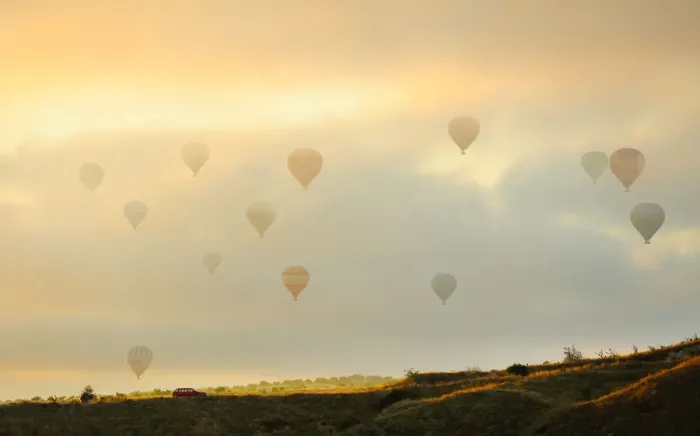 Framed Print : Hot air balloon flying in the morning at Cappadocia Framed Print : Hot air balloon flying in the morning at Cappadocia