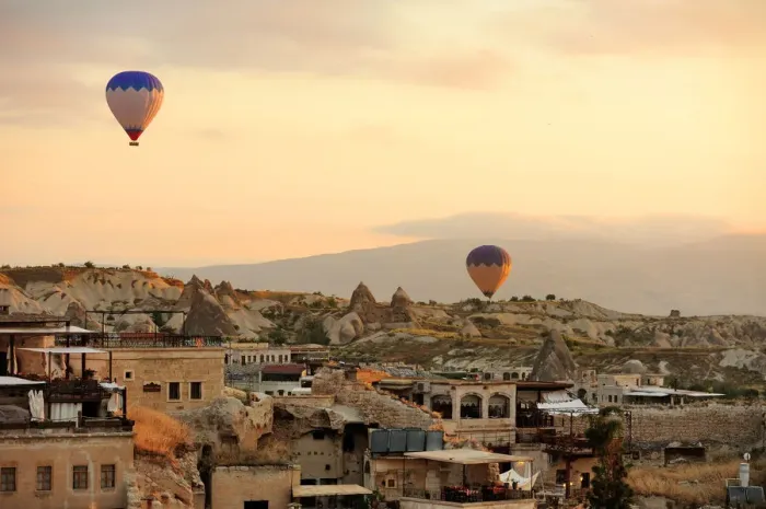 Framed Print : Hot air balloon flying in the morning at Cappadocia Framed Print : Hot air balloon flying in the morning at Cappadocia