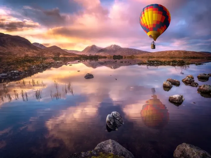 Framed Print : Hot Air Balloon Over Lochan na h-Achlaise Framed Print : Hot Air Balloon Over Lochan na h-Achlaise