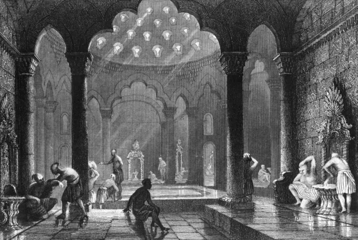 Framed Print : Hot House. circa 1800: An old engraving showing the inside of a Turkish Bath Framed Print : Hot House. circa 1800: An old engraving showing the inside of a Turkish Bath