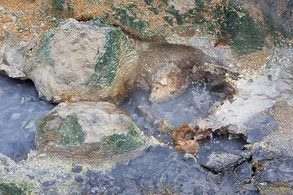 Hot spring, mineral deposits, Seltun geothermal area near Krysuvik or Krisuvik, Reykjanesskagi, Southern Peninsula or Reykjanes, Iceland