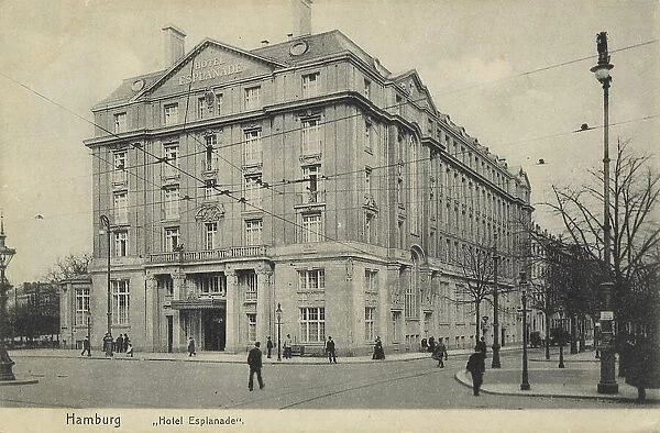 Hotel Esplanade, Hamburg, Germany, postcard with text, view around ca 1910, historical, digital reproduction of a historical postcard, public domain, from that time, exact date unknown