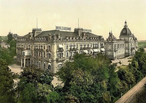 Hotel Kaiserhof and Augusta Viktoria Bad in Wiesbaden, Hesse, Germany, Historic, digitally restored reproduction of a photochrome print from the 1890s