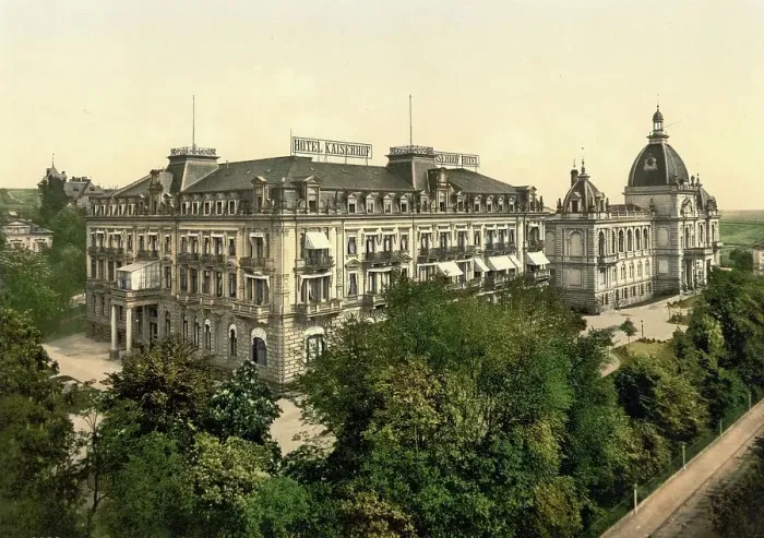 Framed Print : Hotel Kaiserhof and Augusta Viktoria Bad in Wiesbaden, Hesse, Germany, Historic, digitally restored reproduction of a photochrome print from the 1890s Framed Print : Hotel Kaiserhof and Augusta Viktoria Bad in Wiesbaden, Hesse, Germany, Historic, digitally restored reproduction of a photochrome print from the 1890s