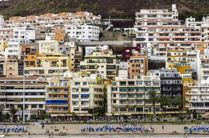 Framed Print : Hotels and apartments with a beach section, Los Cristianos, Tenerife, Canary Islands, Spain Framed Print : Hotels and apartments with a beach section, Los Cristianos, Tenerife, Canary Islands, Spain