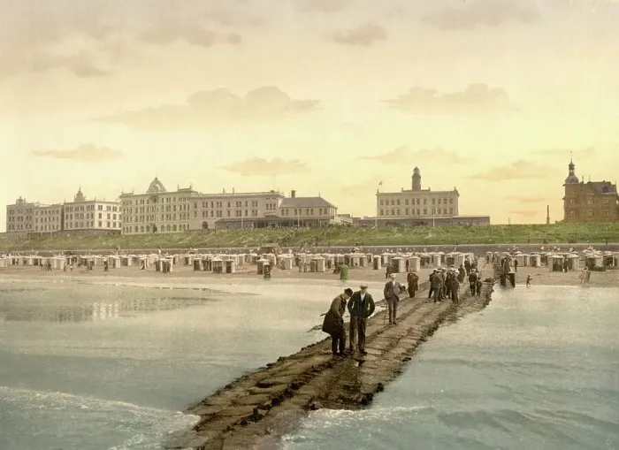 Framed Print : Hotels and beach of Borkum, Schleswig-Holstein, Germany, Historic, digitally restored reproduction of a photochromic print from the 1890s Framed Print : Hotels and beach of Borkum, Schleswig-Holstein, Germany, Historic, digitally restored reproduction of a photochromic print from the 1890s