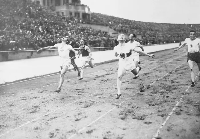 Framed Print : Houben Winning the 100 Meter Event
