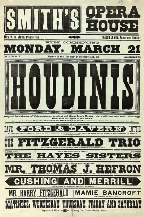 Framed Print : Houdini Poster for Performance at Smith's Opera House Framed Print : Houdini Poster for Performance at Smith's Opera House