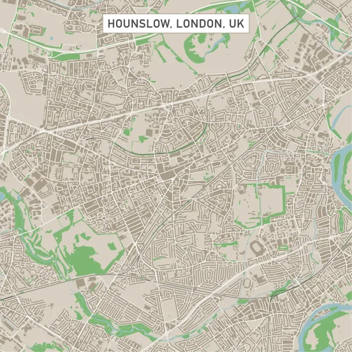 Framed Print : Hounslow London UK City Street Map Framed Print : Hounslow London UK City Street Map