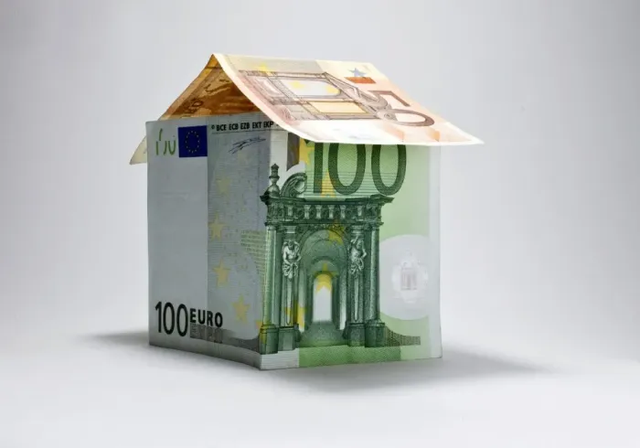 Framed Print : House made of banknotes, symbolic image Framed Print : House made of banknotes, symbolic image