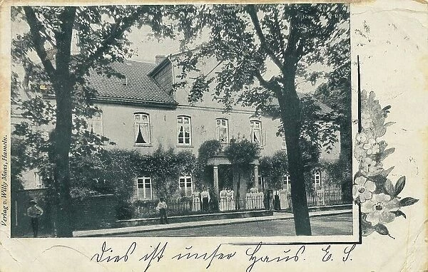 House in Hameln, Lower Saxony, Germany, postcard with text, view around ca 1910, historical, digital reproduction of a historical postcard, public domain, from that time, exact date unknown