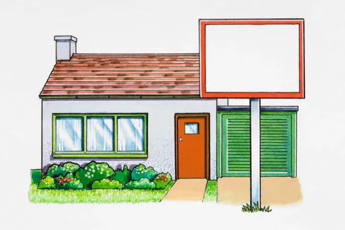 Framed Print : House with signboard in front