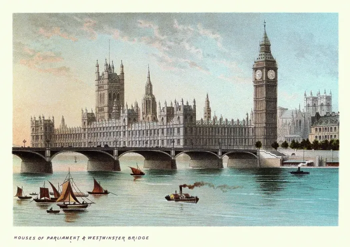 Framed Print : Houses of Parliament and Westminster Bridge, Victorian London Landmarks, 19th Century Framed Print : Houses of Parliament and Westminster Bridge, Victorian London Landmarks, 19th Century