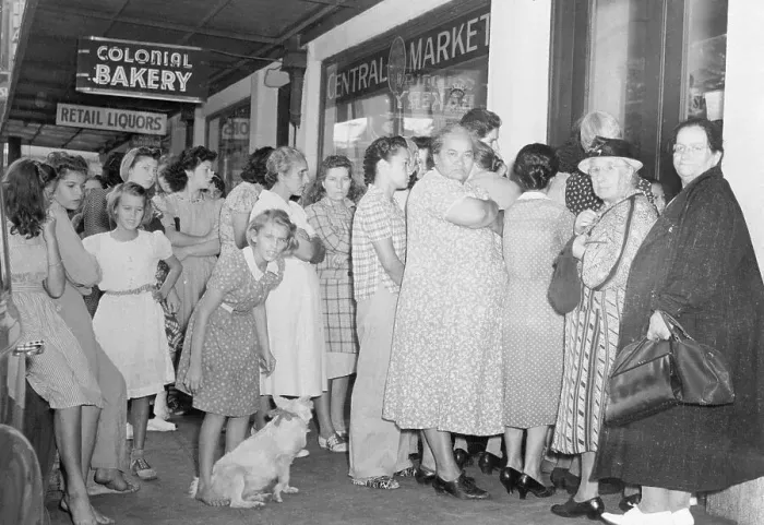 Framed Print : Housewives in Line Outside of Stores Framed Print : Housewives in Line Outside of Stores
